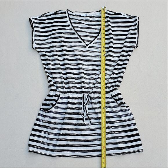 Calvin Klein black and white striped swim suit cover - Picture 2 of 13